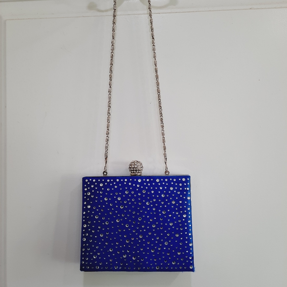 Lulu Townsend Royal Blue Purse Clutch or Strap Wedding Prom Rhinestone Satin